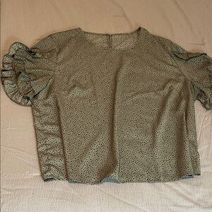 SHEIN Olive Polka Dot Ruffle Blouse